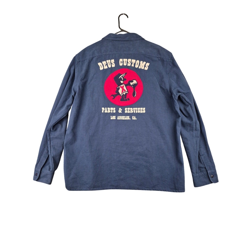 Deus‎ Ex Machina Mens Blue Long Sleeve Patch Work Shirt XXL Deus Motorcycles